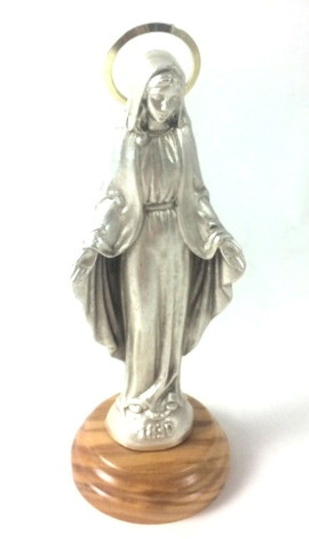 5" Silver Our Lady of Grace Statue with Wood Base 68200