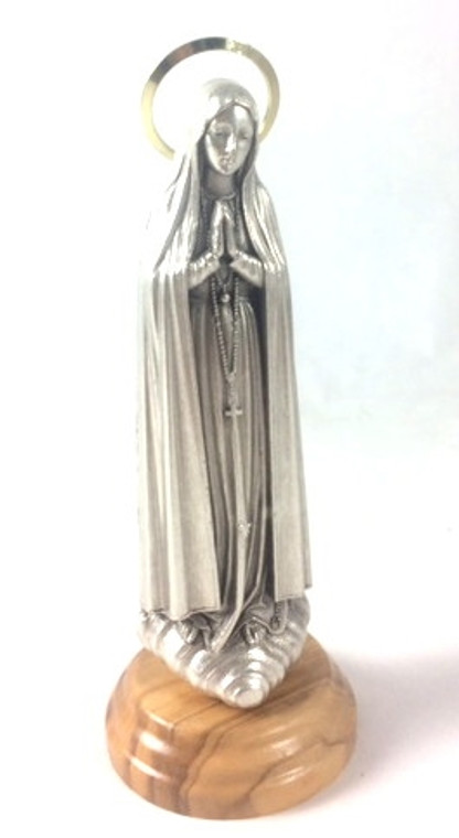 5" Silver Our Lady of Fatima Statue with Wood Base 68201