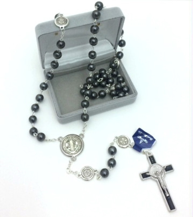 Genuine Hematite Saint Benedict 8 mm bead Rosary