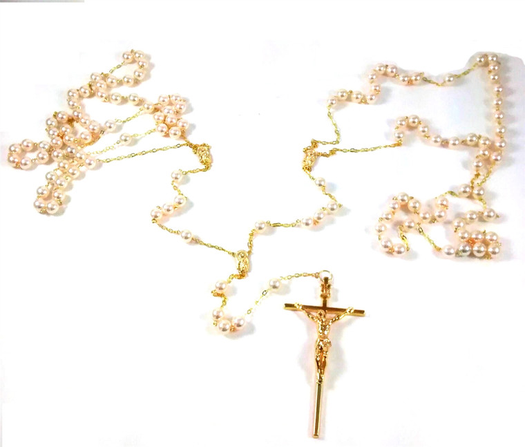 12mm Pearl Gold Lasso Rosary 26-663