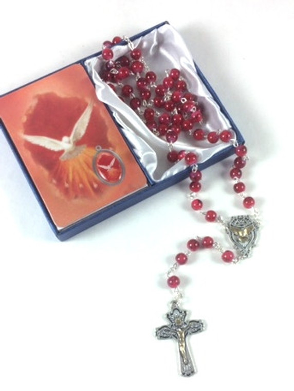 Confirmation Red Rosary and Holy Card Set