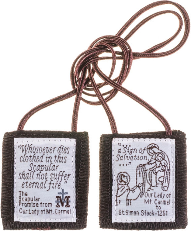 Our Lady of Mt. Carmel Brown Scapular 100% Wool without Medals