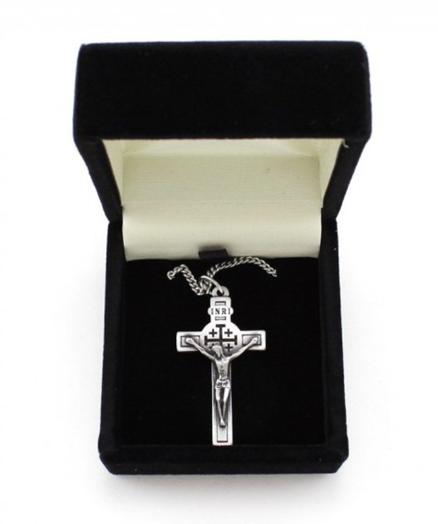 Pewter Chain Crucifix with Jerusalem Relic