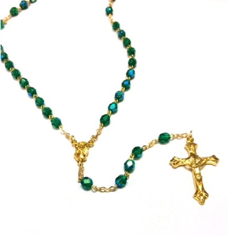 May Birthstone Bead Gold Rosary