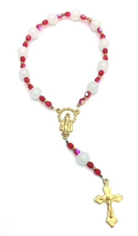 Gemstone Red/White Bead Rear View Mirror Rosary