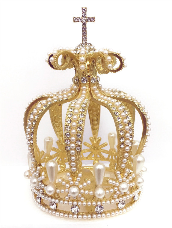 Medium Size Pearl Rhinestone Gold Crown For Statue