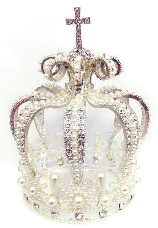 Large Rhinestone Pearl Silver Crown For Statue