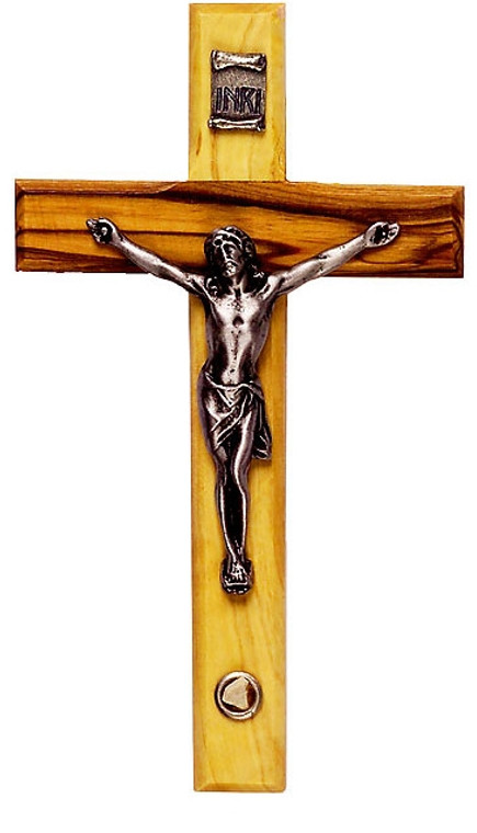 5 Inch Olive Wood Crucifix with Bethlehem Stone