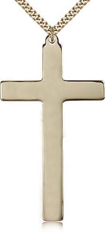 Gold Filled Cross Pendant, Stainless Gold Heavy Curb Chain, 2 1/2" x 1 3/8"