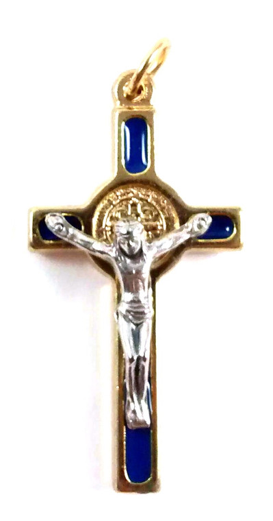 1.5" Gold Blue St. Benedict Crucifix SCX207GBL-BEN