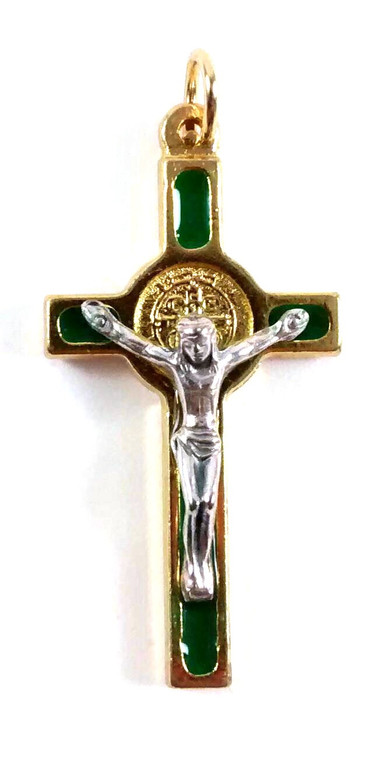 1.5" Gold Green St. Benedict Crucifix SCX207GGR-BEN