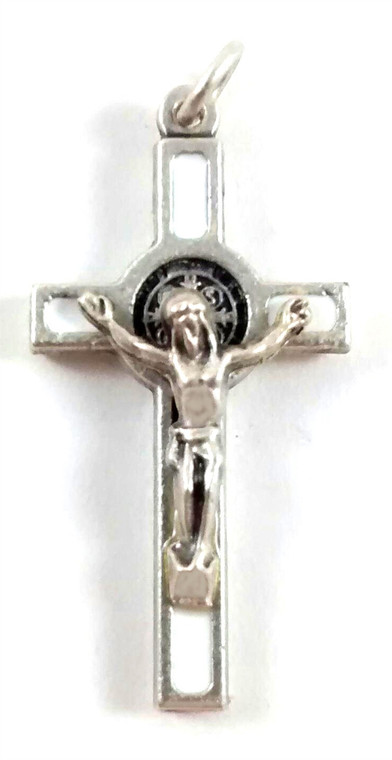 1.5" White Enamel St. Benedict Crucifix SCX207SWH-BEN