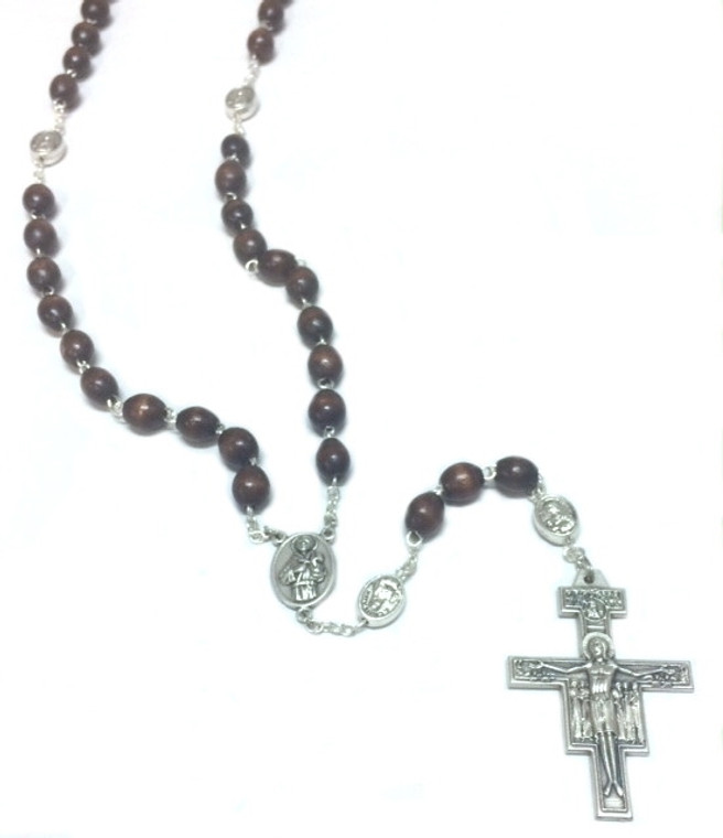 Saint Clare and Francis of Assisi Wood Bead Rosary