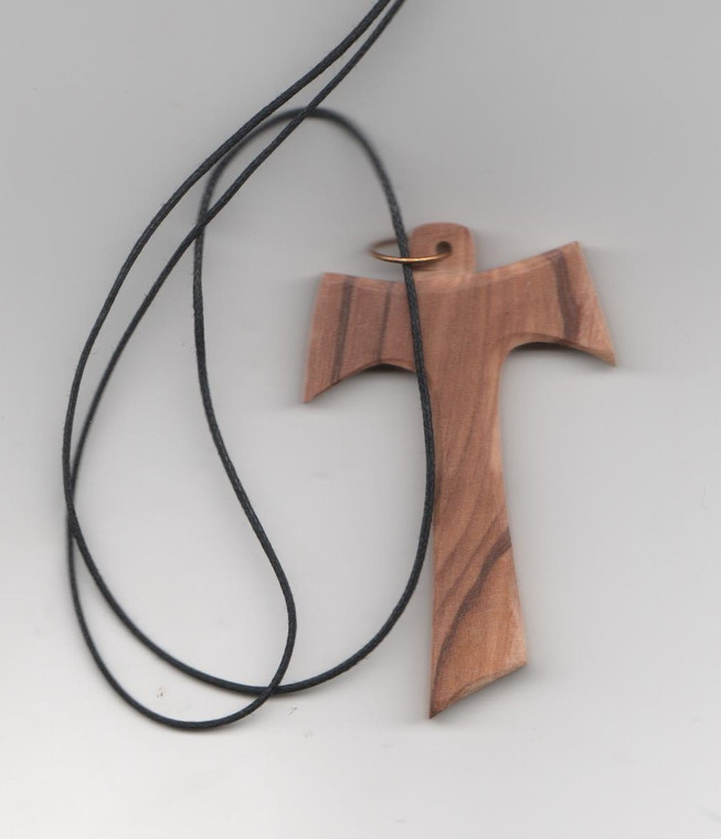 Olivewood Franciscan Tau Cross Necklace on a Cord