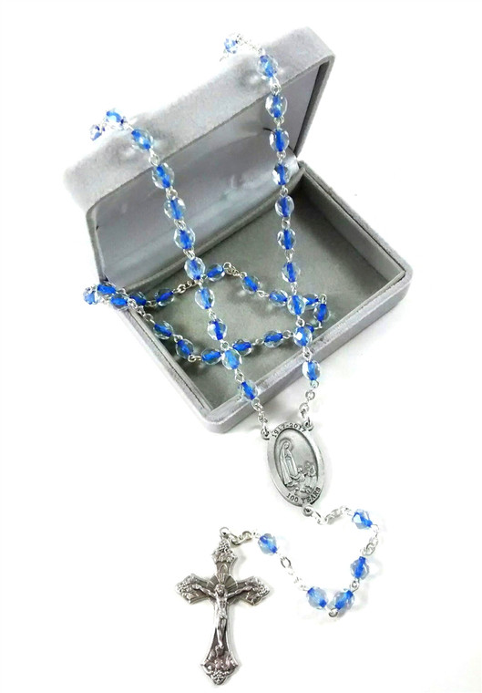 Our Lady of Fatima 100th Year Blue/Crystal Rosary L-277FT