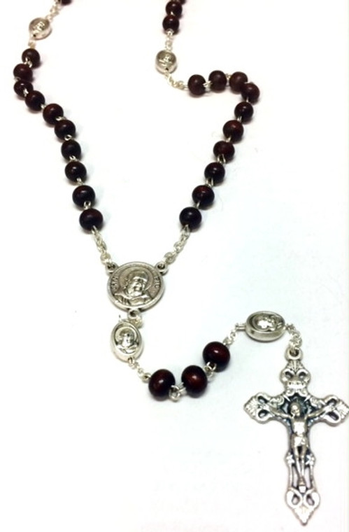 Saint Padre Pio Relic Wood Bead Rosary