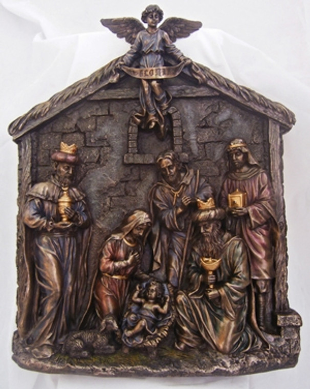 Nativity Hand-Painted Bronze Plaque SR-75851