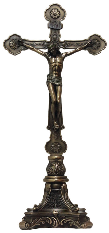 Ornate Lightly Hand-painted Cold-cast Bronze Standing Crucifix SR-76443