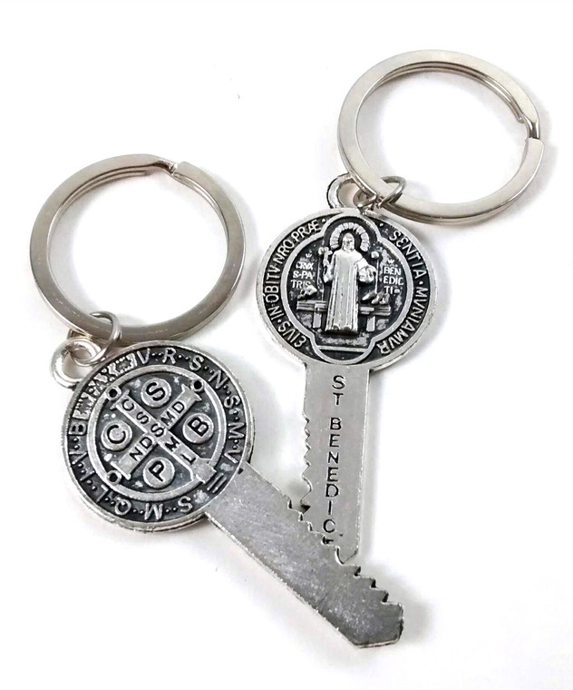 Saint Benedict Medal Key Shaped Keychain