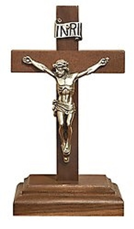 6.25" Walnut Standing Crucifix Pewter Crucifix W04P