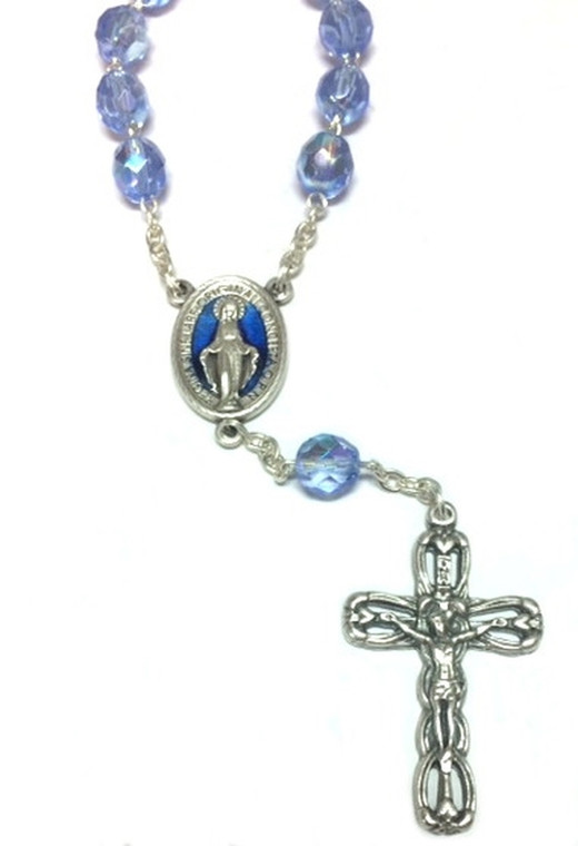 Blue Crystal Bead Miraculous Medal Decade Rosary