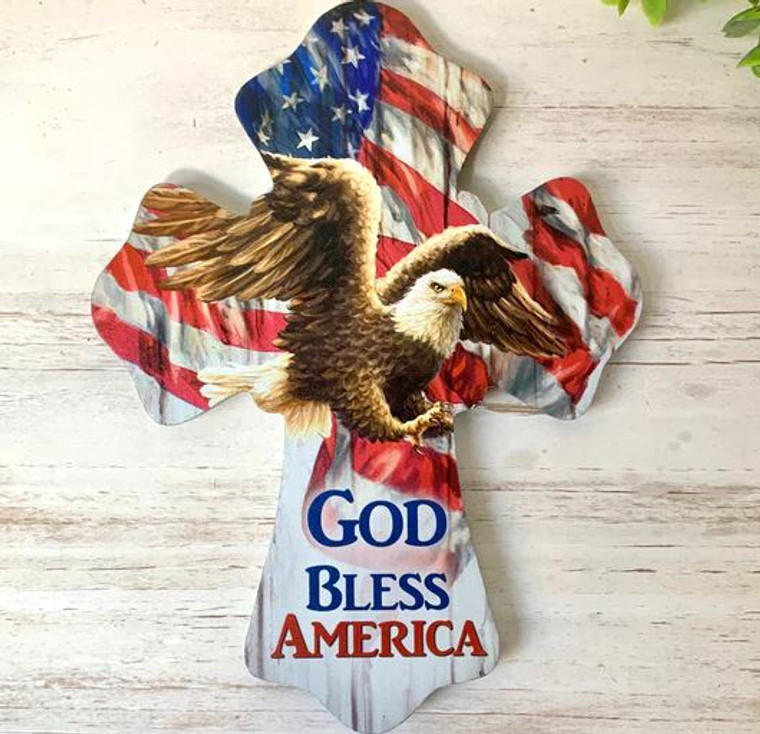 God Bless America Wooden Cross