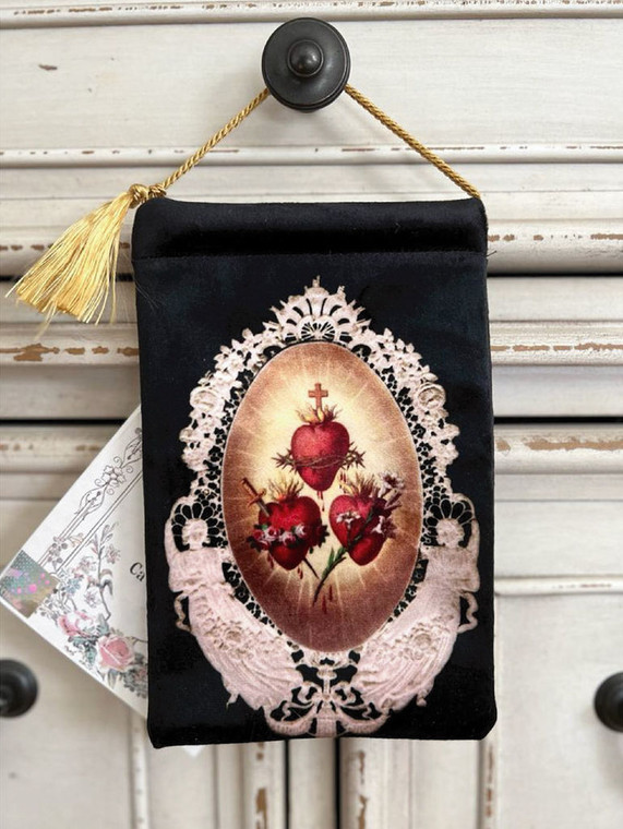 Velvet HD Print Blessings Pouch Hearts of Jesus, Mary, and Joseph