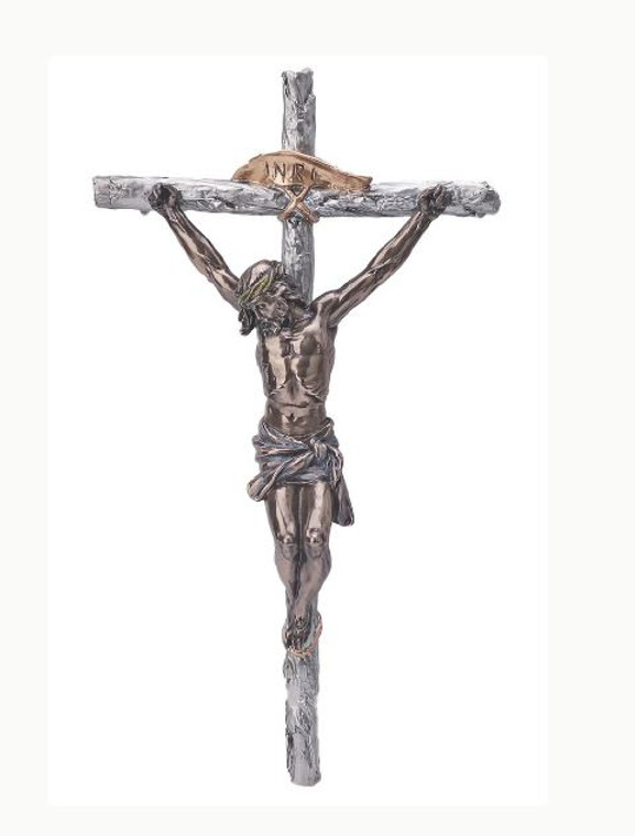 Crucifix with Cold Cast Bronze Corpus on Pewter Style Cross with Gold Highlights