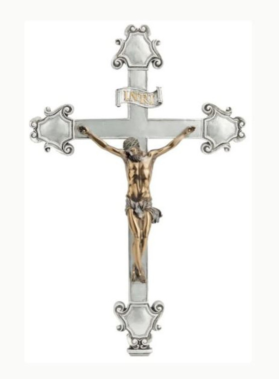 Crucifix with Cold Cast Bronze Corpus on Pewter Style Cross