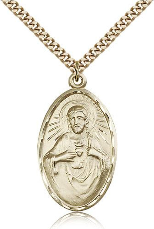 Gold Filled Scapular Pendant, Stainless Gold Heavy Curb Chain, 1 3/8" x 3/4"