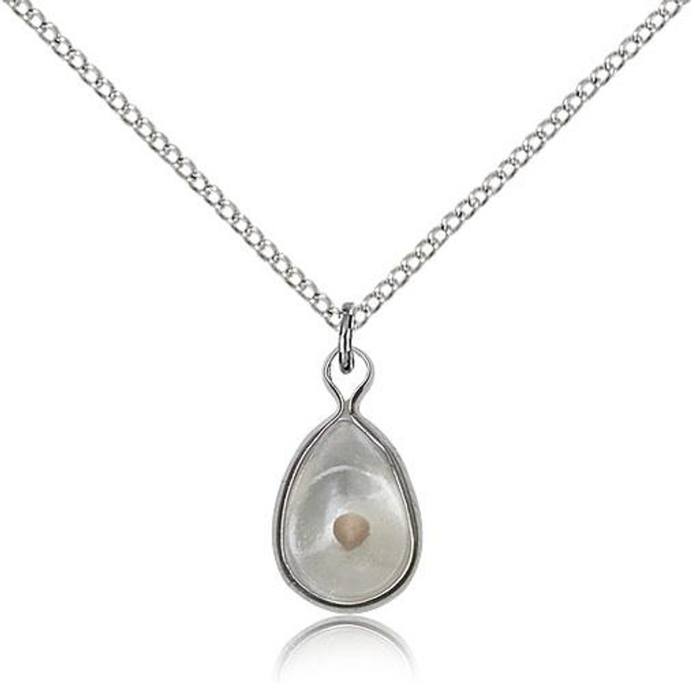 Sterling Silver Mustard Seed Pendant, Lite Curb Chain, 5/8" x 3/8"