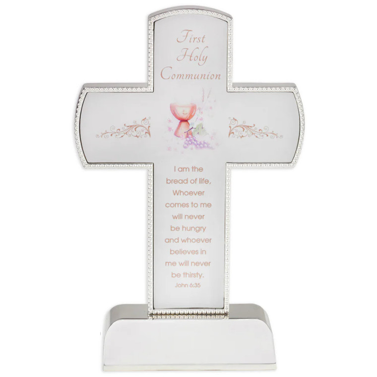 6 Inch Quality Silver Tone Communion Cross On Base