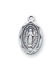 Sterling Silver Baby Oval Miraculous Medal on 13" Chain L569B