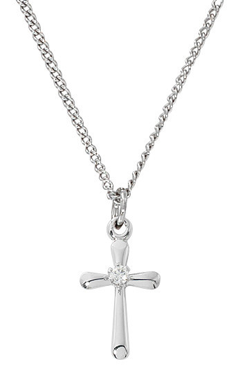 Sterling Silver Small Cross with CZ Stone on 13" Chain L9247BT
