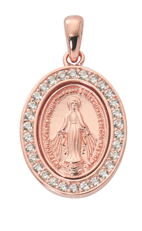 Rose Gold Miraculous Medal with Crystal Stones on 18" Chain JR800