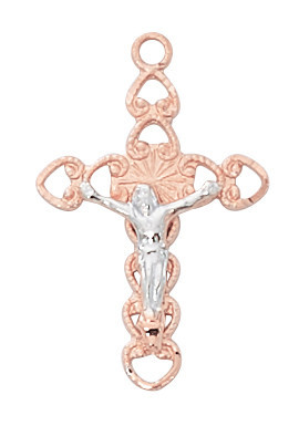 Sterling Silver Rose Gold Crucifix with Silver Corpus on 18" Chain JR9203