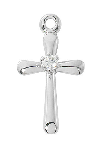 Sterling Silver Small Cross with CZ Stone on 16-18" Chain L9247