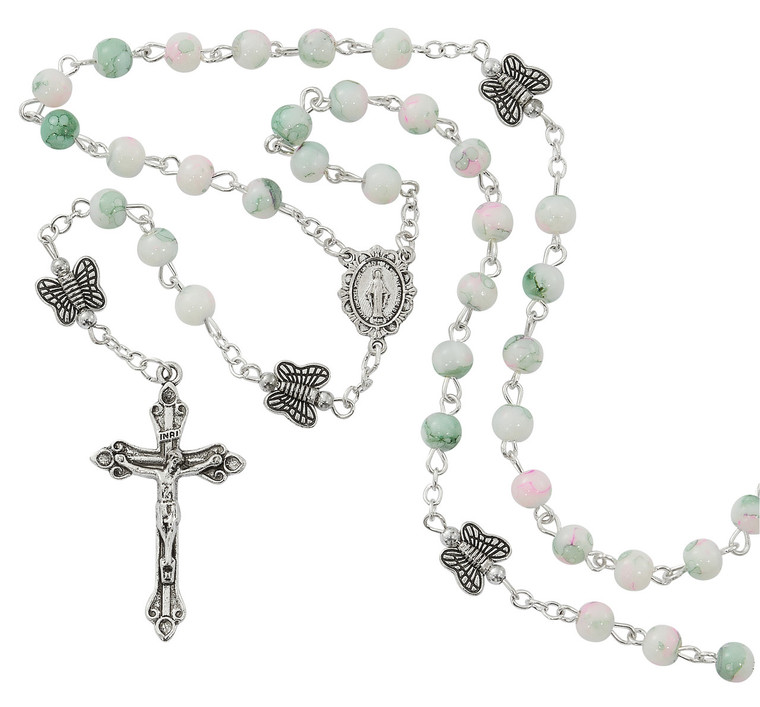 Pink and Green Butterfly Rosary R924G