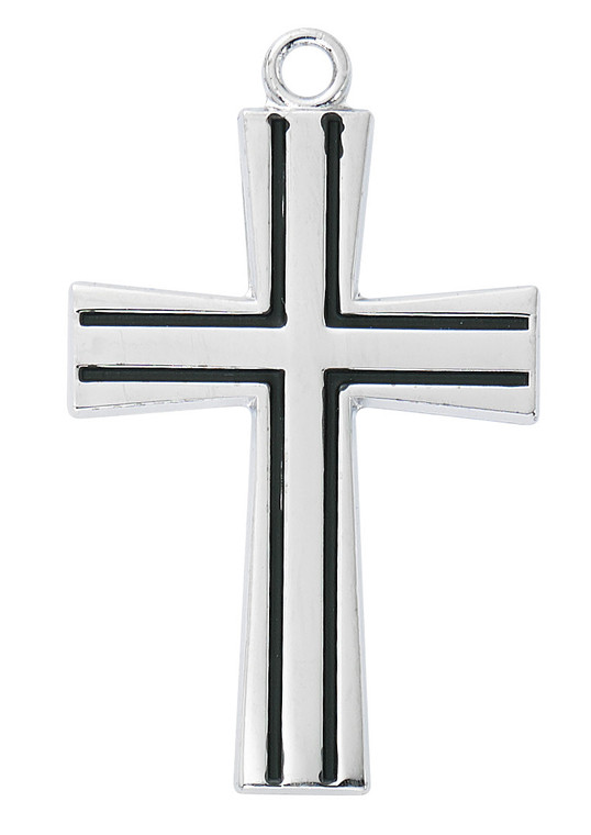 Sterling Silver Cross with Black Fill on 24" Chain L9228