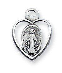 Sterling Silver Baby Heart Miraculous Medal on 13" Chain LMHXB