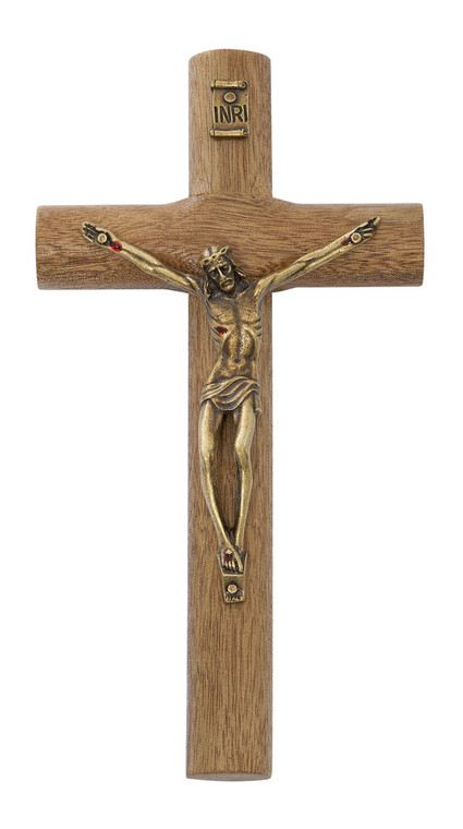 6.75" Brazilian Walnut Log Wall Crucifix with Antique Gold Corpus 82-14