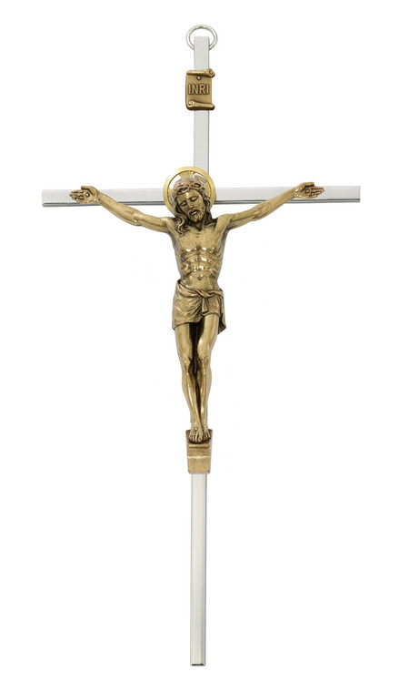 8" Silver Tone Wall Crucifix with Gold Tone Corpus 80-219