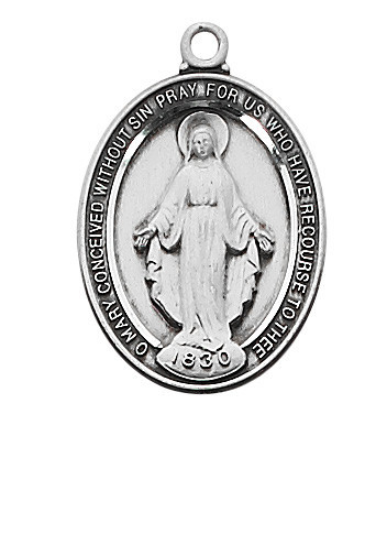 Sterling Silver Miraculous Medal on 18" Stainless Steel Chain L683MI