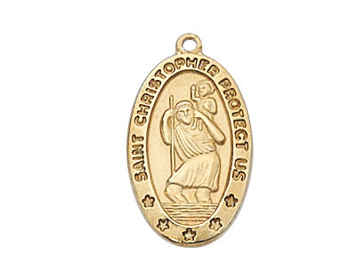 St. Christopher Gold over Sterling Silver Medal on 16-18" Chain J464