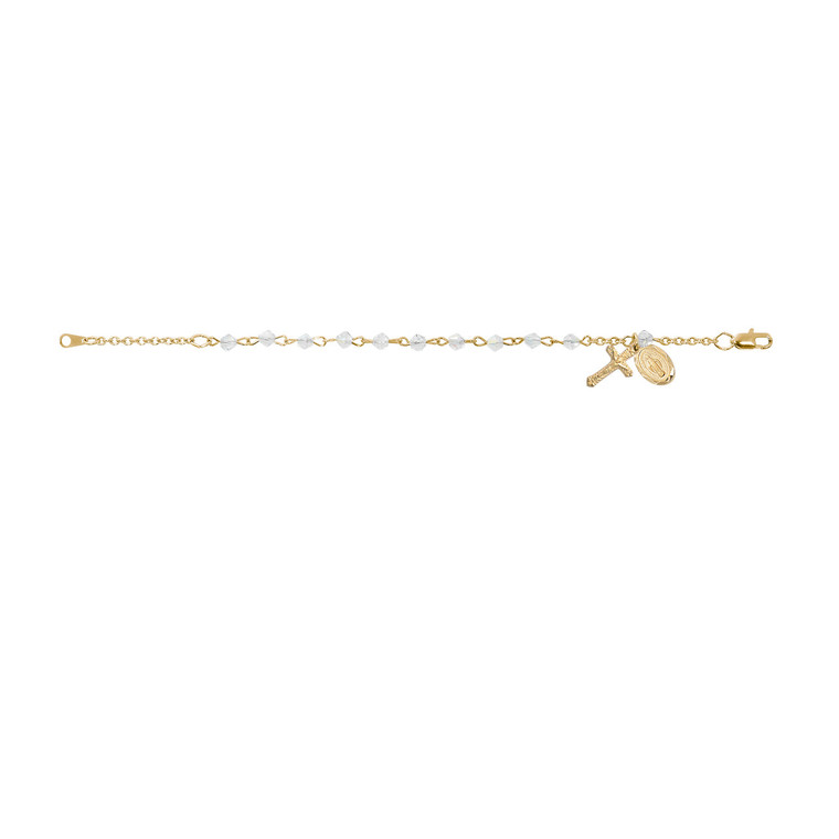 6 1/2" Swarovski Crystal Bracelet with Gold over Sterling Crucifix and Miraculous Medal BR24J
