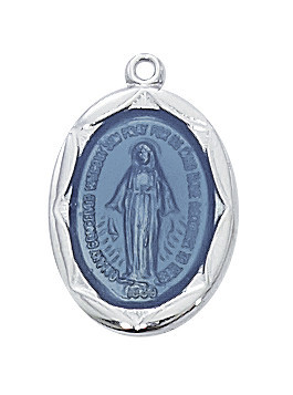Sterling Silver Blue Miraculous Medal on 18" Chain L602