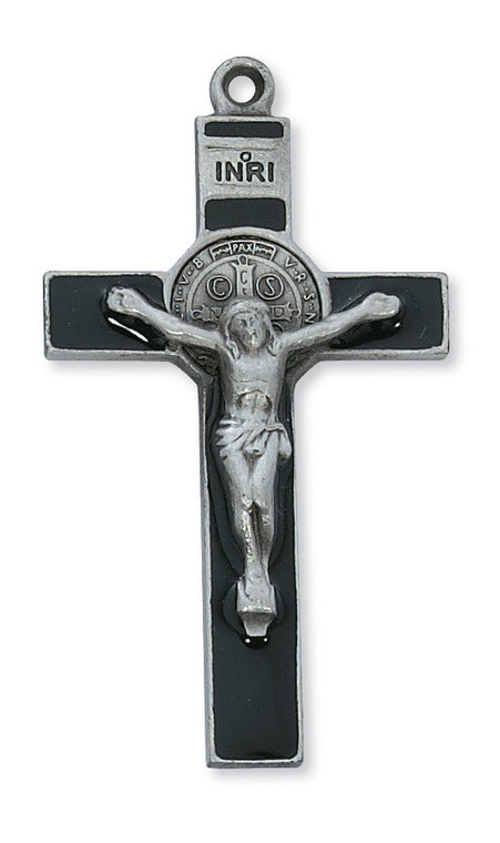 Pewter St. Benedict Crucifix with Black Enamel on 24" Chain D9078