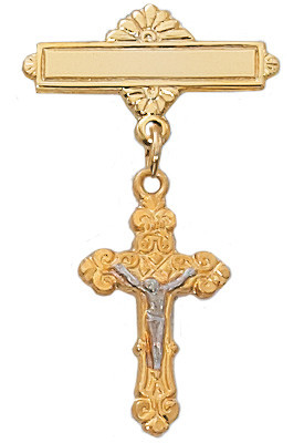 Gold over Sterling Silver Two-Tone Crucifix Baby Pin 429JT