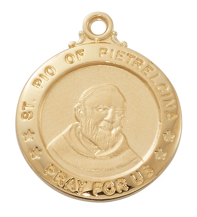 St. Padre Pio Gold over Sterling Silver Medal on 20" Chain J600PP
