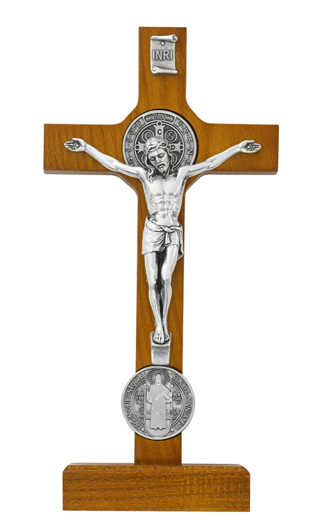 8" Walnut Standing St. Benedict Crucifix 80-208
